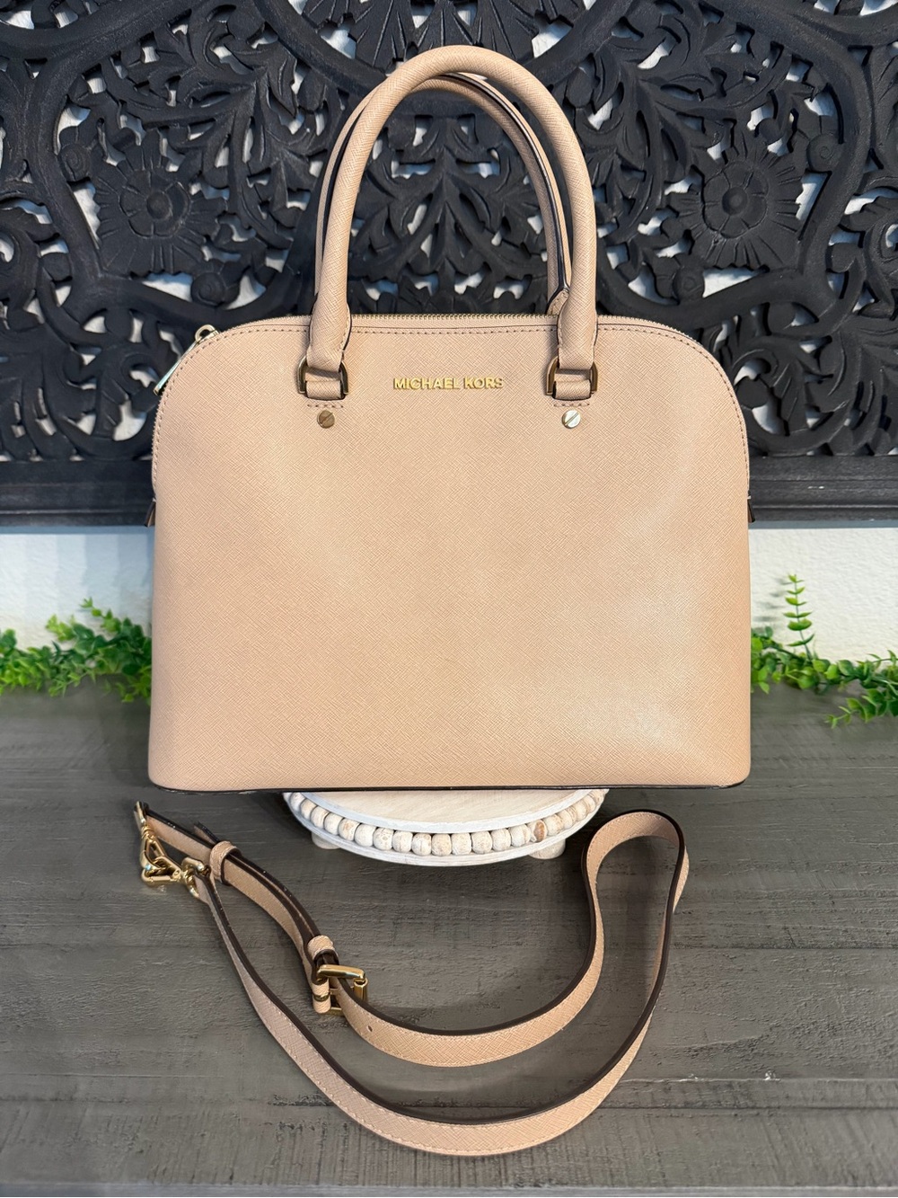 Michael Kors Blush Saffiano Dome Satchel with Detachable Strap